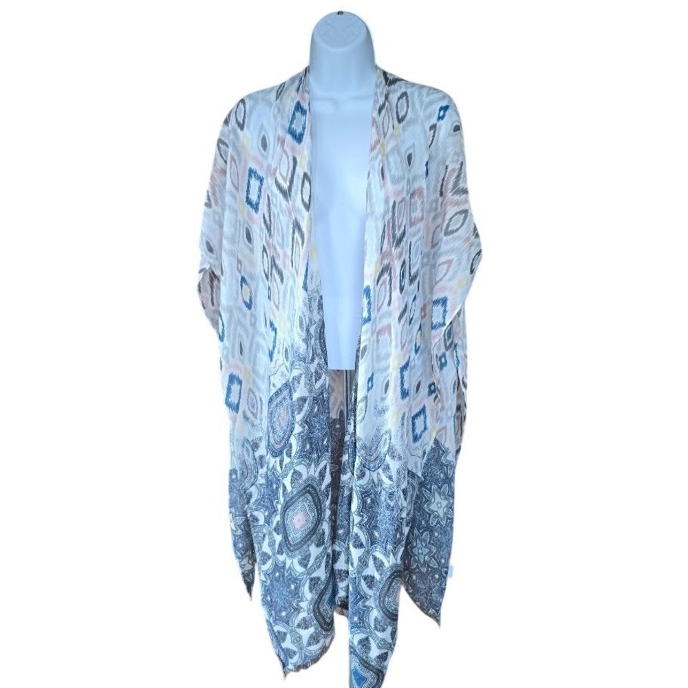 Coco + Carmen Kimono Cardigan Women One Size Blue Ikat Paisley Ethereal Festival